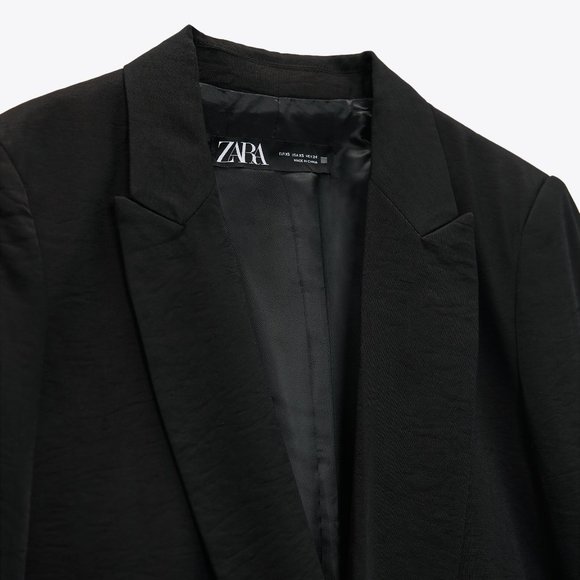 Zara Black Satin Effect Blazer | Sz Small - Picture 3 of 6